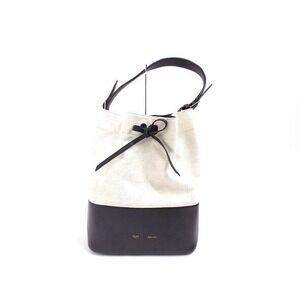Celine drawstring shoulder bag two tone canvas leather